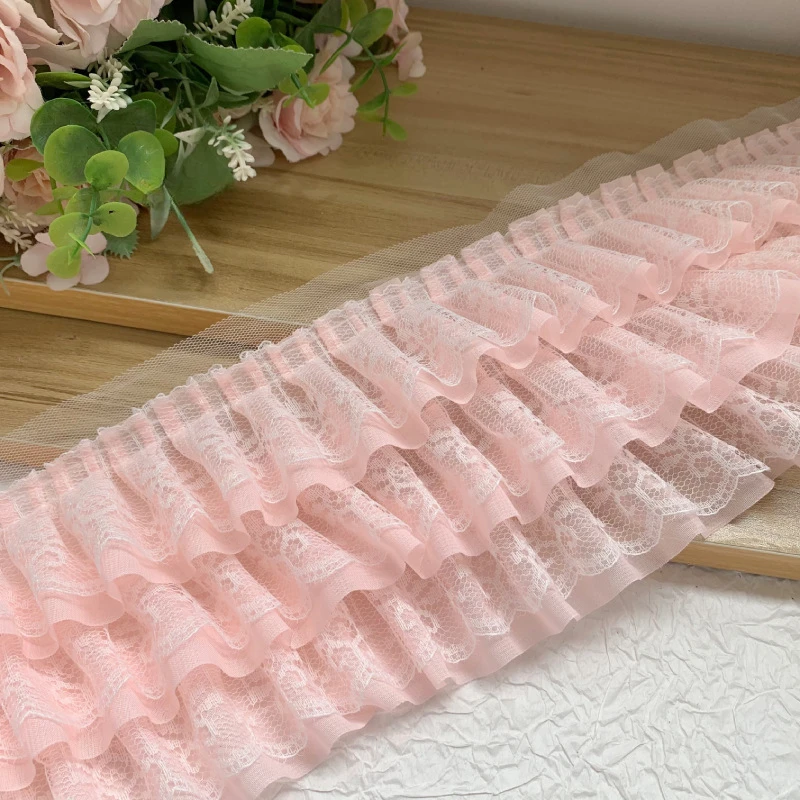Großhandel 10 Yards. Dreilagiger Chiffon-Rüschen-Spitzenbesatz. DIY Kleidungssaum Vorhang-Dekorationszubehör RS24563 – Detail 4