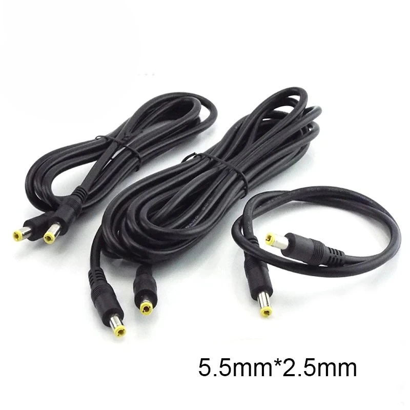 高電流対応dc延長ケーブル3本セット-12v-10a-5m-55x25mm-オス-オス-cctv＆ledシステム用