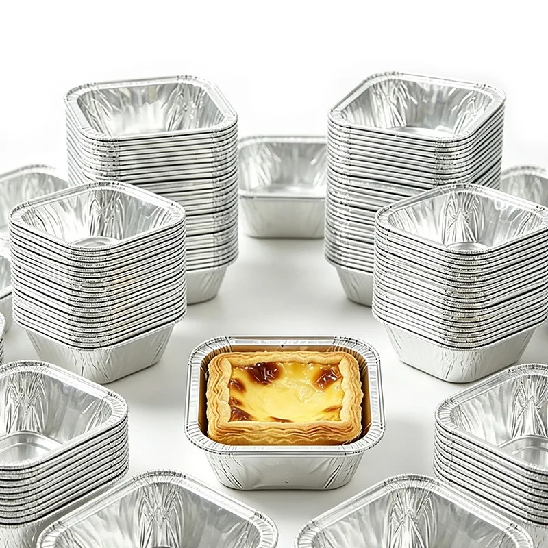 50/100PCS Disposable Aluminum Foil Tray Square Aluminum Foil Is Suitable Holding Chocolate Pastries  Baked Goods Container