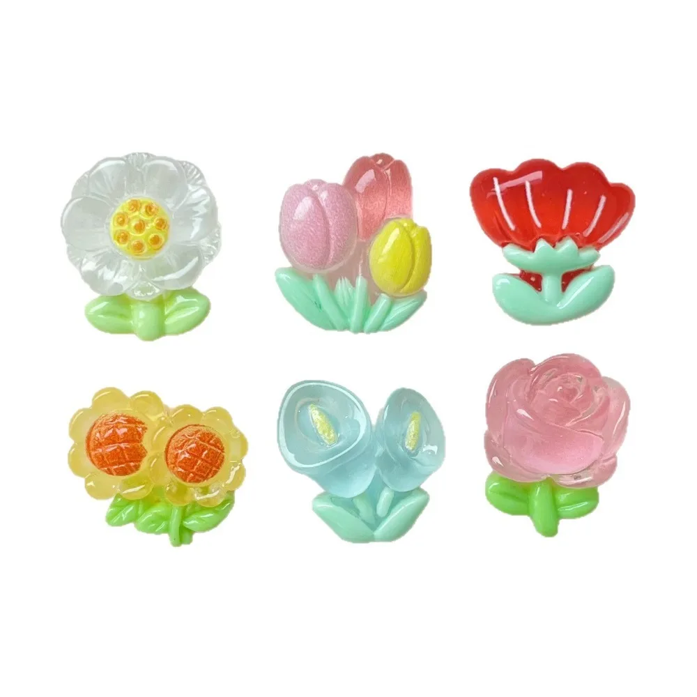 20Pcs Kawii Mini resin Flower Series Miniature Flat Back Cabochons For Hairpin Scrapbooking DIY Home Decor Craft Accessories