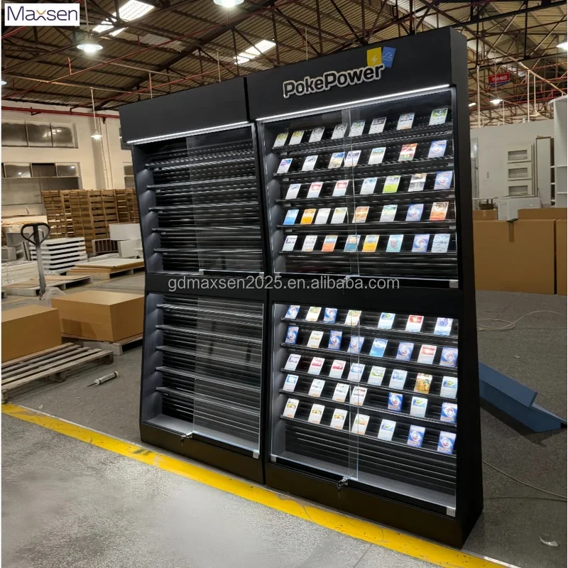 custom.Maxsen Multi-Tier Slanted LED Trading Card Display Lockable Black Collectible Gaming Cards Shopping Mall