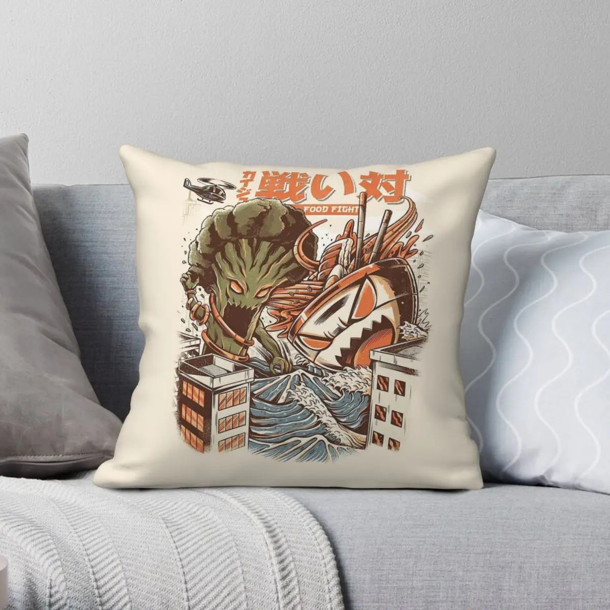 

Brocco Vs Ramen Kaijus Pillowcase Polyester Linen Velvet Pattern Zip Decorative Throw Pillow Case Car Cushion Case