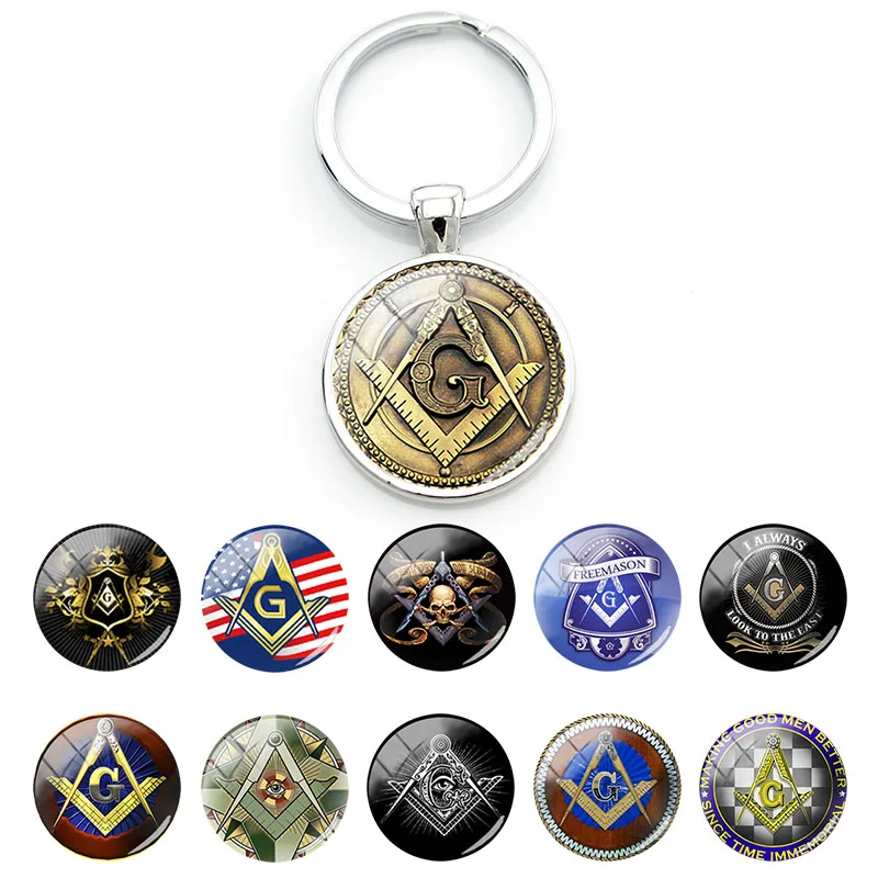 TAFREE Masonic Design Art Keychains Secret Society Freemasonry Round Glass Keyholders Cabochons Photos Vintage Jewelry MTV193