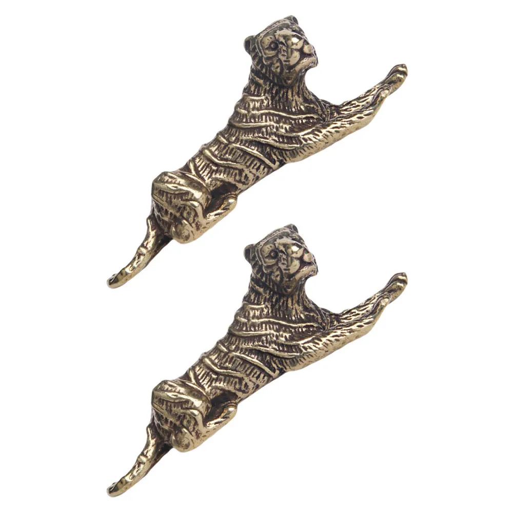 Brass Tiger Desktop Decor Set – 2pcs Handcrafted Paperweights & Tabletop Ornaments for Home Office Decor