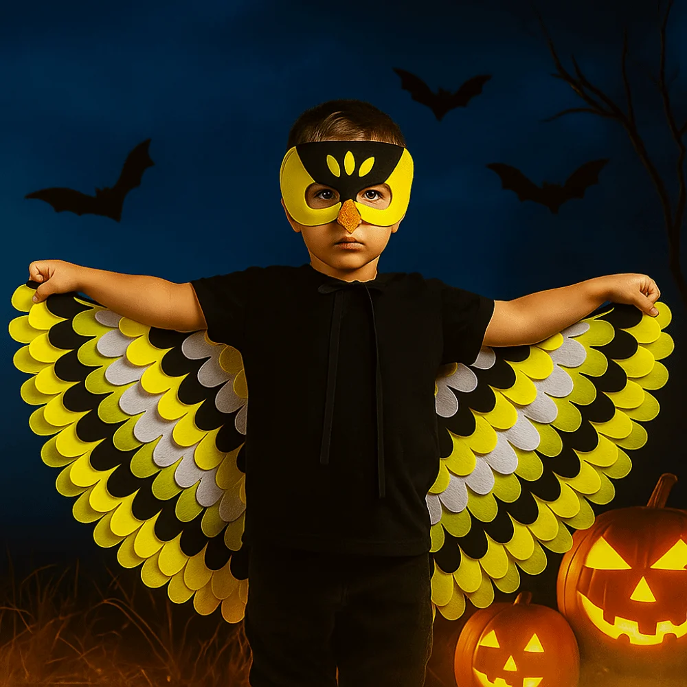Creative Felt Cloth Halloween Cloak with Mask Bird Wings Robe Halloween Children Costume Cosplay Owl Cape Mask Set Party