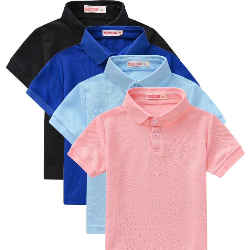 4-Piece Set Summer Boys & Girls Solid Color Short Sleeve T-Shirt Tops, Children's Fashion Collar Short Sleeve Class Uniform