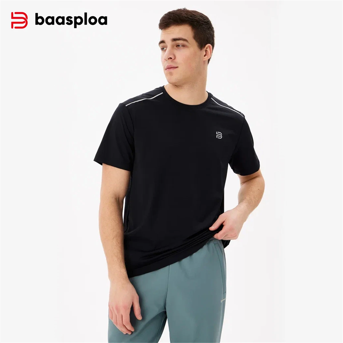 Baasploa Men Sport T-Shirt Breathable Running Shirt for Men Comfort Quick Drying Training Series Solid Clothing New Arrival