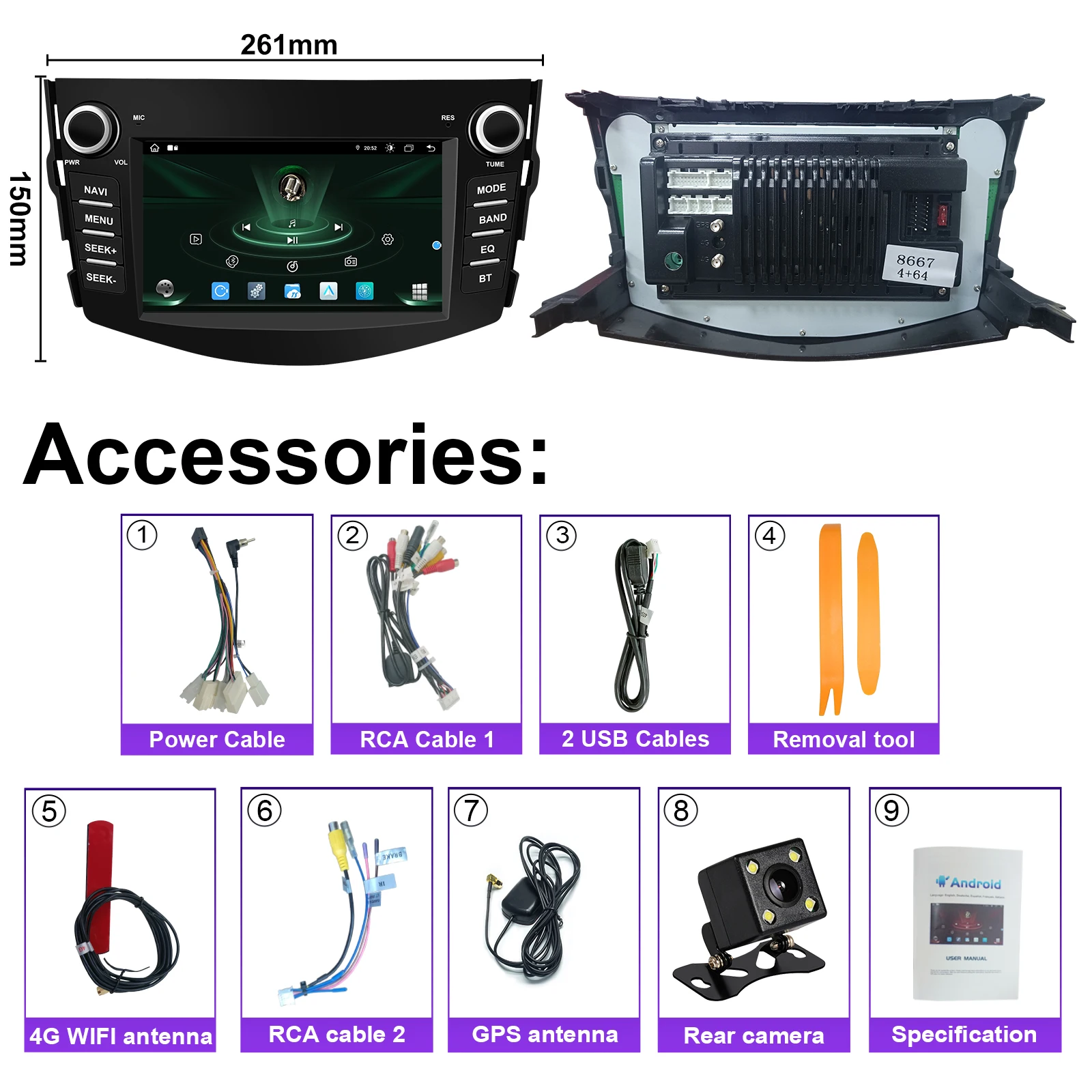 

Android 14 Car radio Carplay GPS Navi for Toyota RAV4(2006~2012) Android Auto Bluetooth FM radio[4+64G]