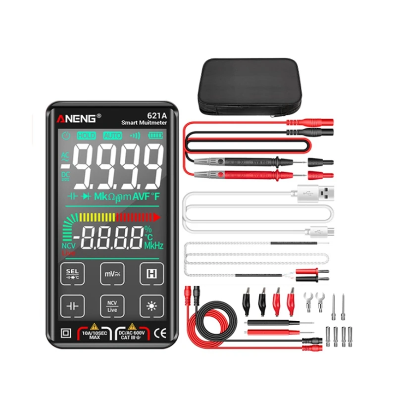 621A Intelligent Digital Multimeter Touch Screen 9999 Counts Auto Range Rechargeable NCV Universal Meter Voltmeter