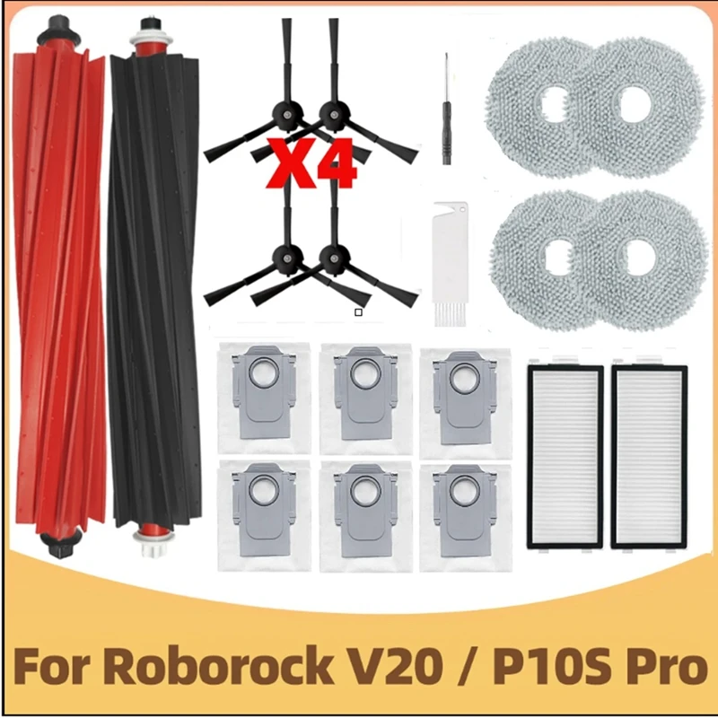 

Запасные части для робота-пылесоса Roborock P10S Pro/V20, основная боковая щетка, фильтр для швабры, мешок для пыли, комплект аксессуаров