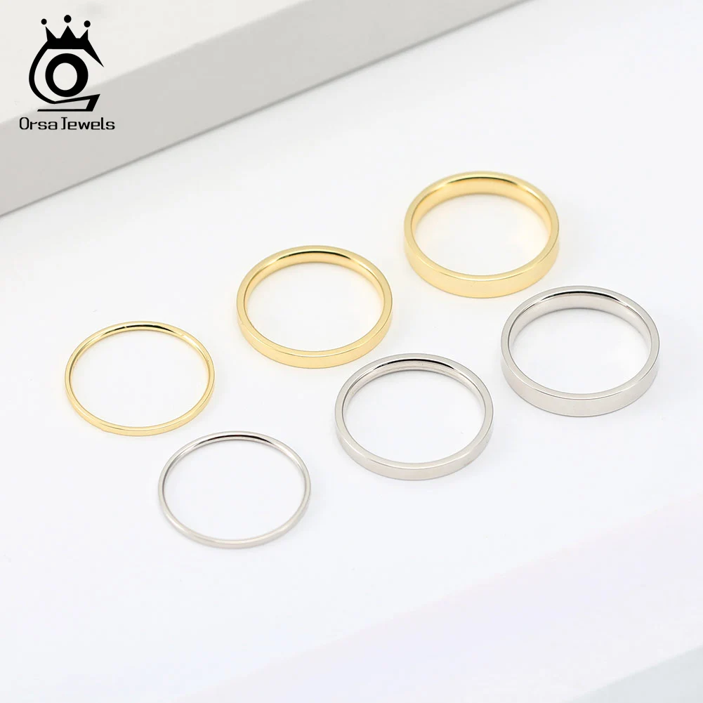 ORSA JEWELS 925 Sterling Silver 1mm 2mm 3mm Simple Rings for Women Anniversary Stacking Wedding Statement Band Jewelry APR33