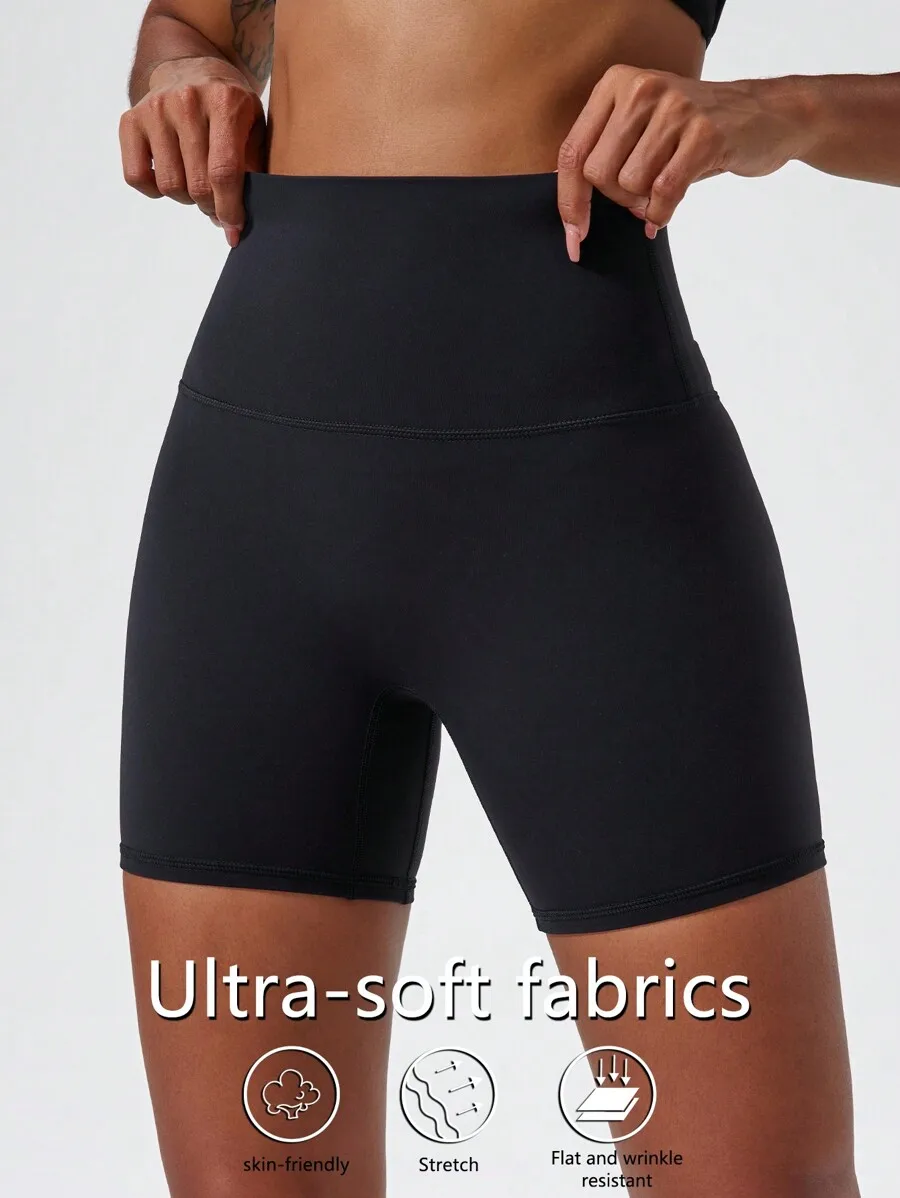

High Waist Yoga Shorts For Women Stretch Breathable Cycling Running Fitness Shorts Black