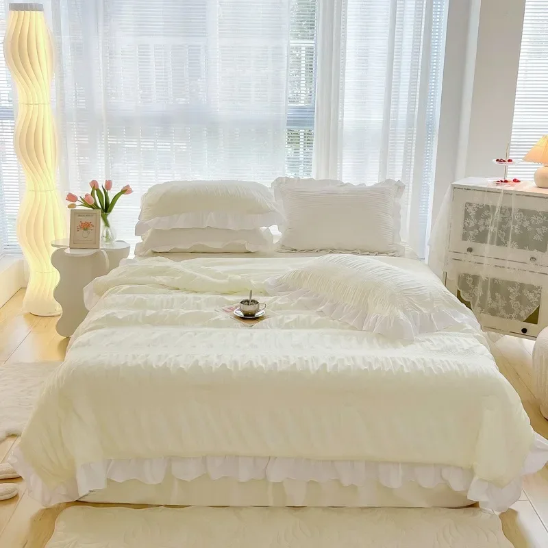 seersucker Xia Liang quilt four-piece bed skirt summer single double thin air conditioner quilt dormitory summer quilt