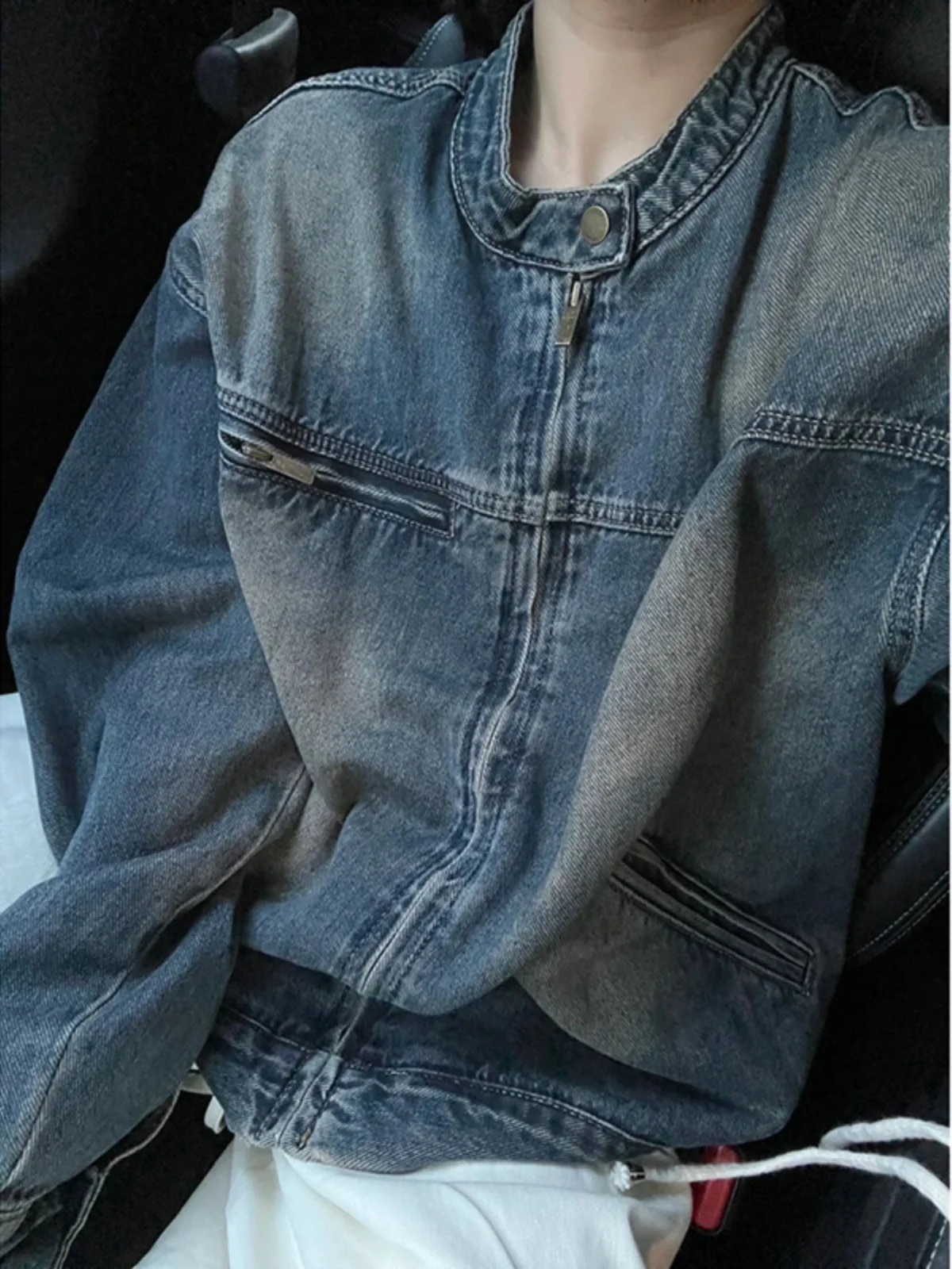 

Cleanfit American Mud Color Denim Jaet ort Sle for Boys Detroit Jaet Autumn Faion Outerwear Coat