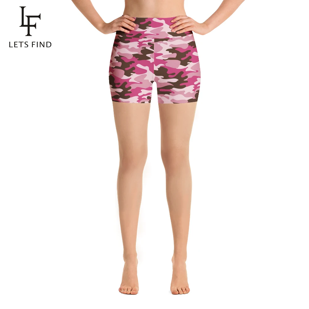 LETSFIND 2021 Summer New Women High Waist Elastic Slim Short Pants Camouflage Printing Women Polyester Soft Leggings