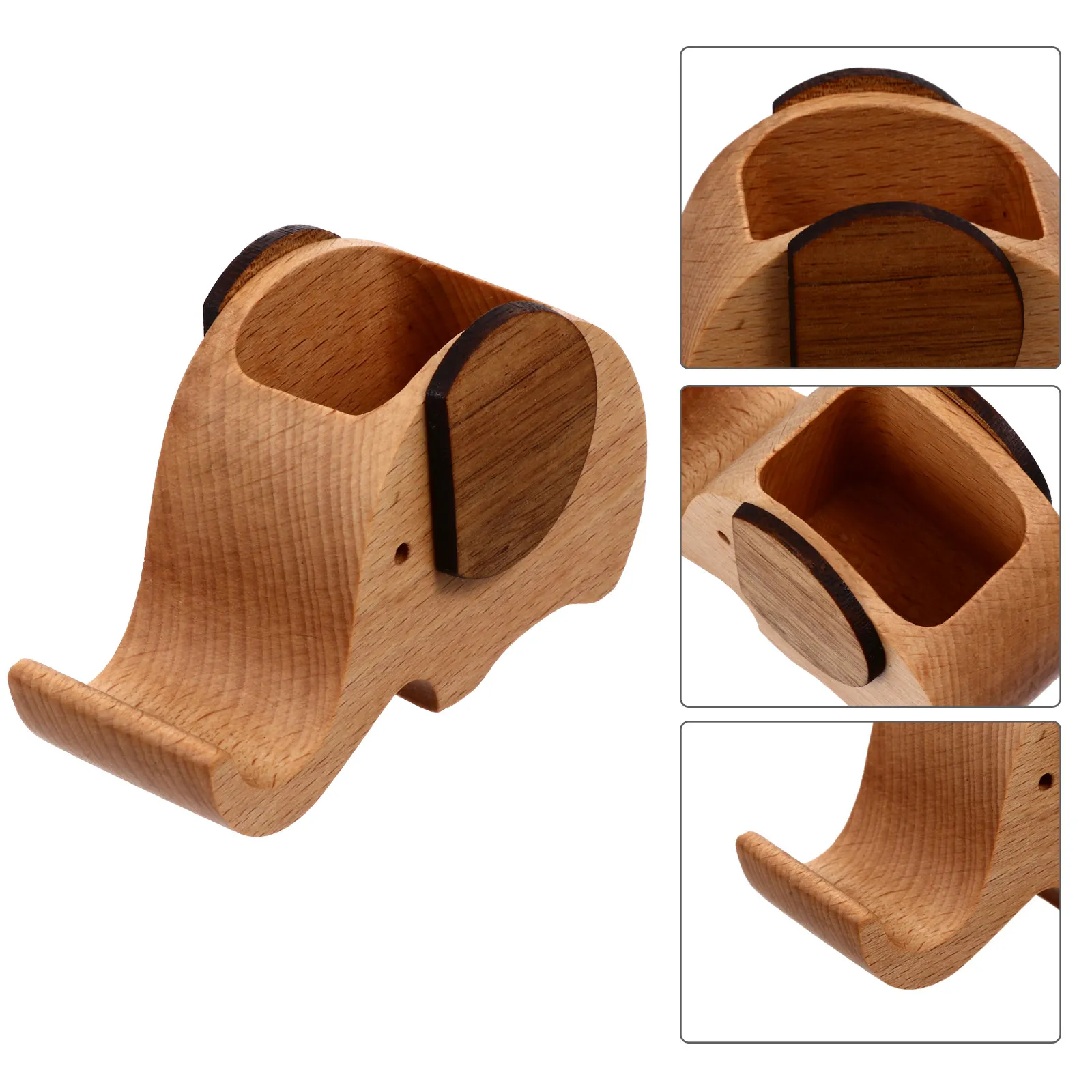 1Pcs Wooden Elephant Phone Stand Desktop Holder for Cell Phones Tablets Pen Storage Lightweight Sturdy Eco-Friendly Wood