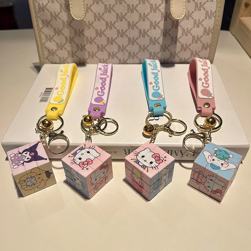 Cartoon Sanrio Hello Kitty Rubiks Cube creative key chain wholesale Kulomi bag pendant doll cute key chain gift Anime