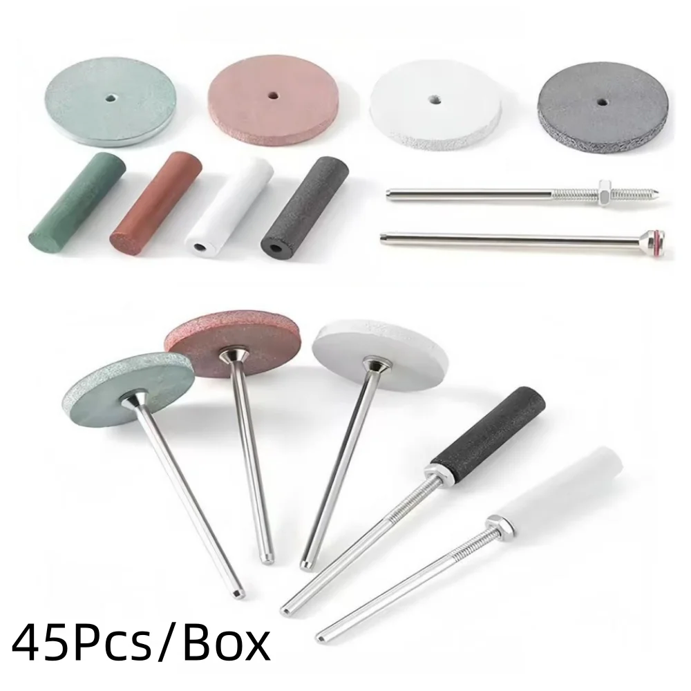 45PCS/Box Polishing Wheels Kit 5 Mandrel Shank 40Pcs Lab Beauty Silicone Rubber Polishing Wheels for Hand Pieces Rotary Tool