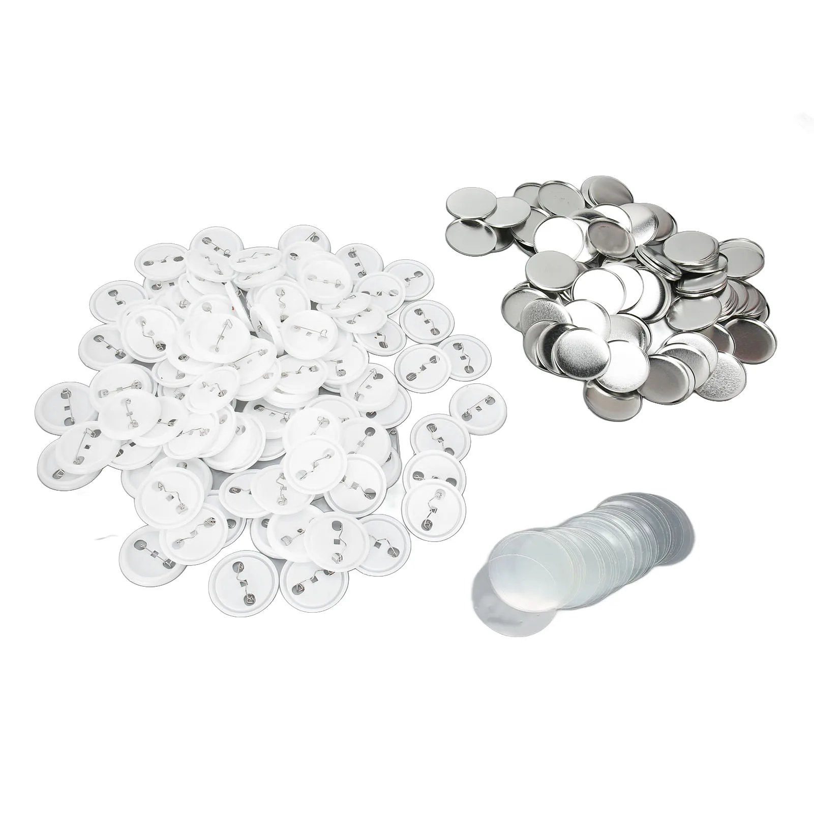 Pin Back Button Parts 100 Sets Button Making Supplies Multi Purpose Plastic Base Round Shape Sturdy Tinplate for Gift Giving