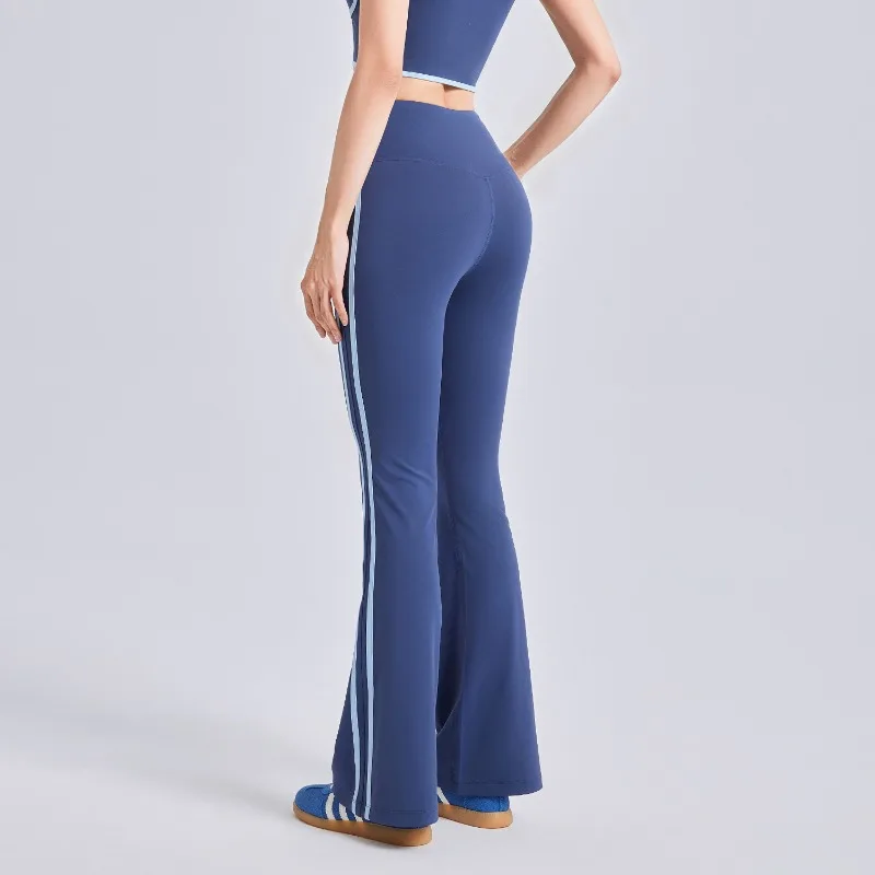 Striped Seamless Leggings Women Gym Bell-bottoms High Waist Elastic Fashion Hip Liftting Leggings Sports Casual Yoga Slim Tights