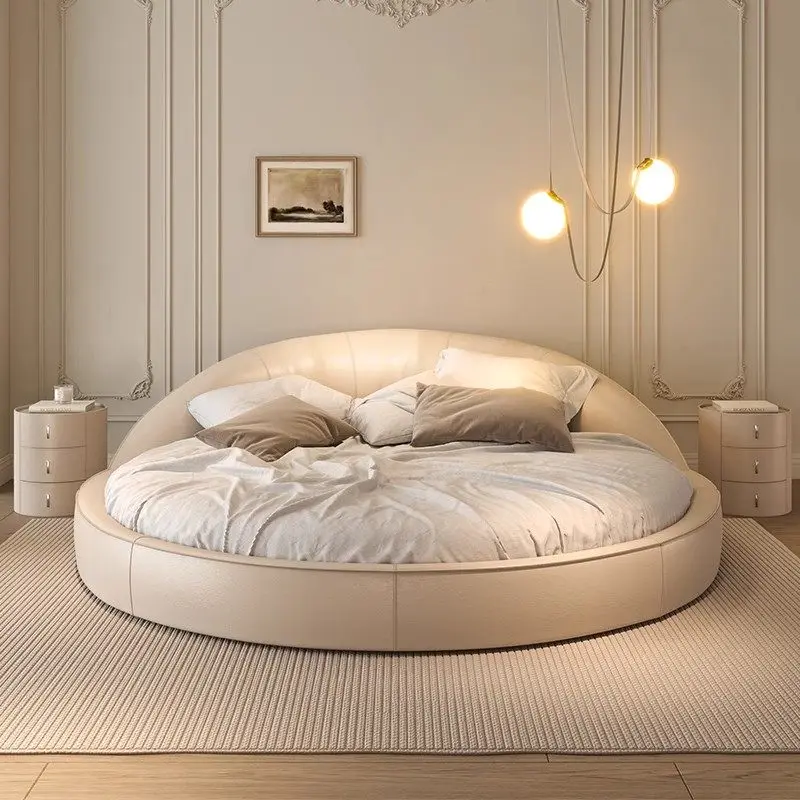 Minimalist genuine leather Double bed 200x200cm Modern luxury design bed 2 people high-end letto matrimoniale bedroom furniture