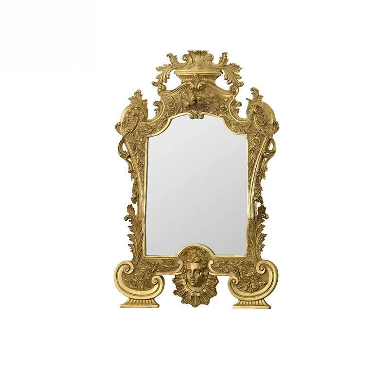 

French classical bronze mirror, entrance mirror copper frame square bathroom