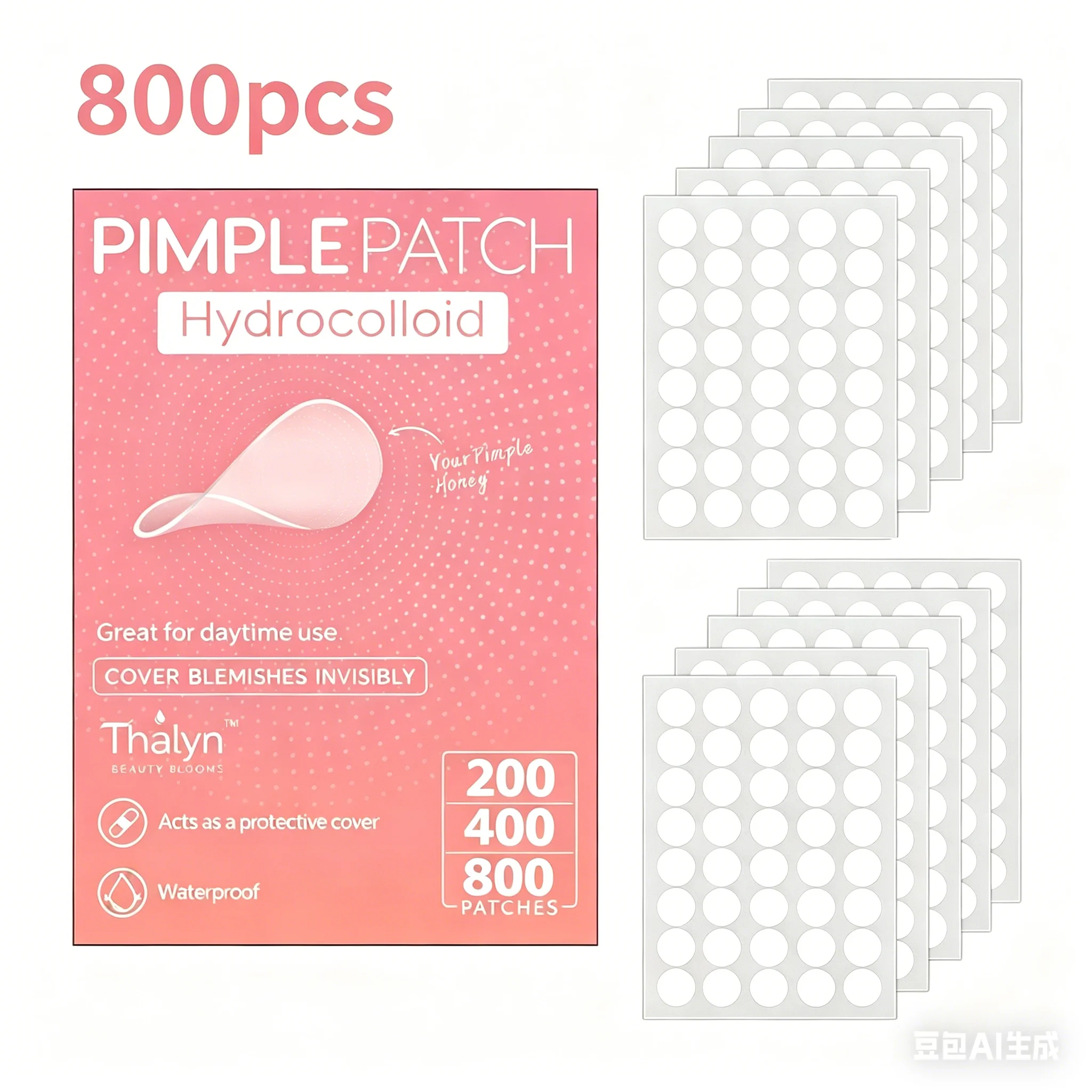 800pcs Salicylic Acid & Hydrocolloid Invisible Dot Blemish Patches, Effective Skin Cleansing & Makeup Friendly Stickers