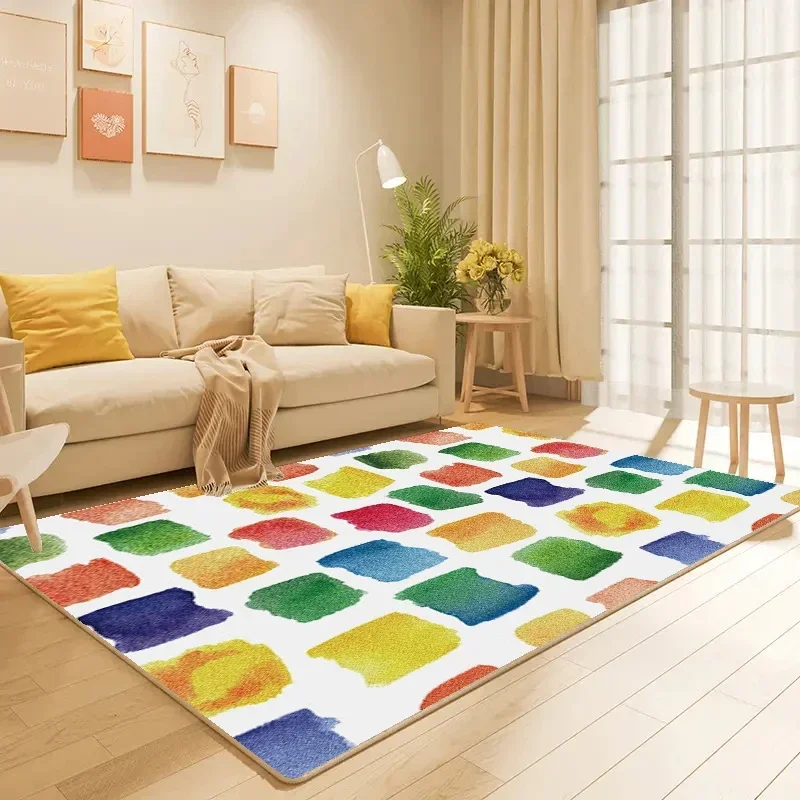 

Colorful Abstract Area Rug for Living Room Bedroom Oversized Playful Design Machine Washable Non-Slip Soft Floor Mat