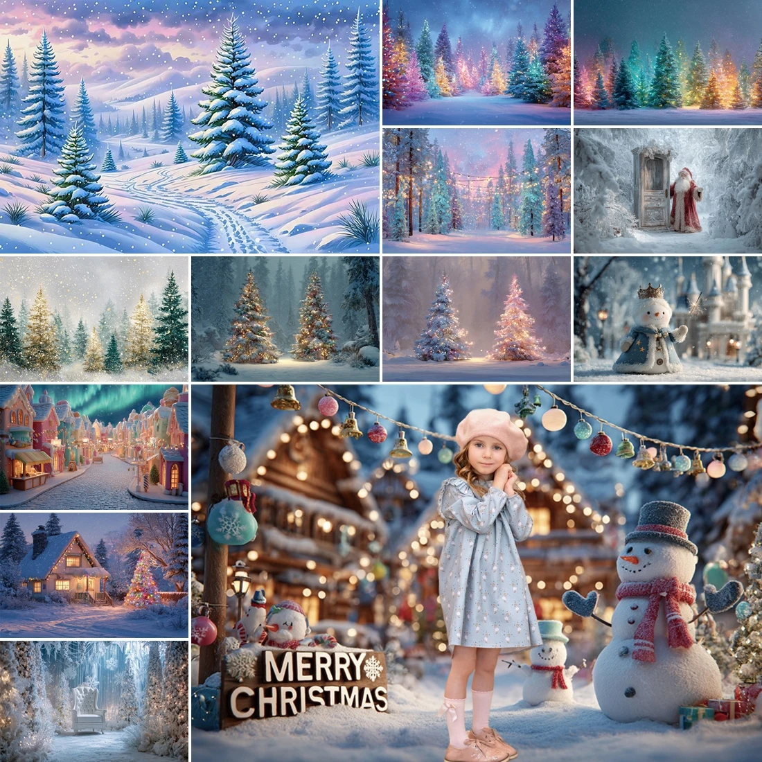 

MOON.QG Fairy Tale Christmas Backdrop Santa Town Forest Photography Backgrounds Shooting Props Photozone Festival Party Decor