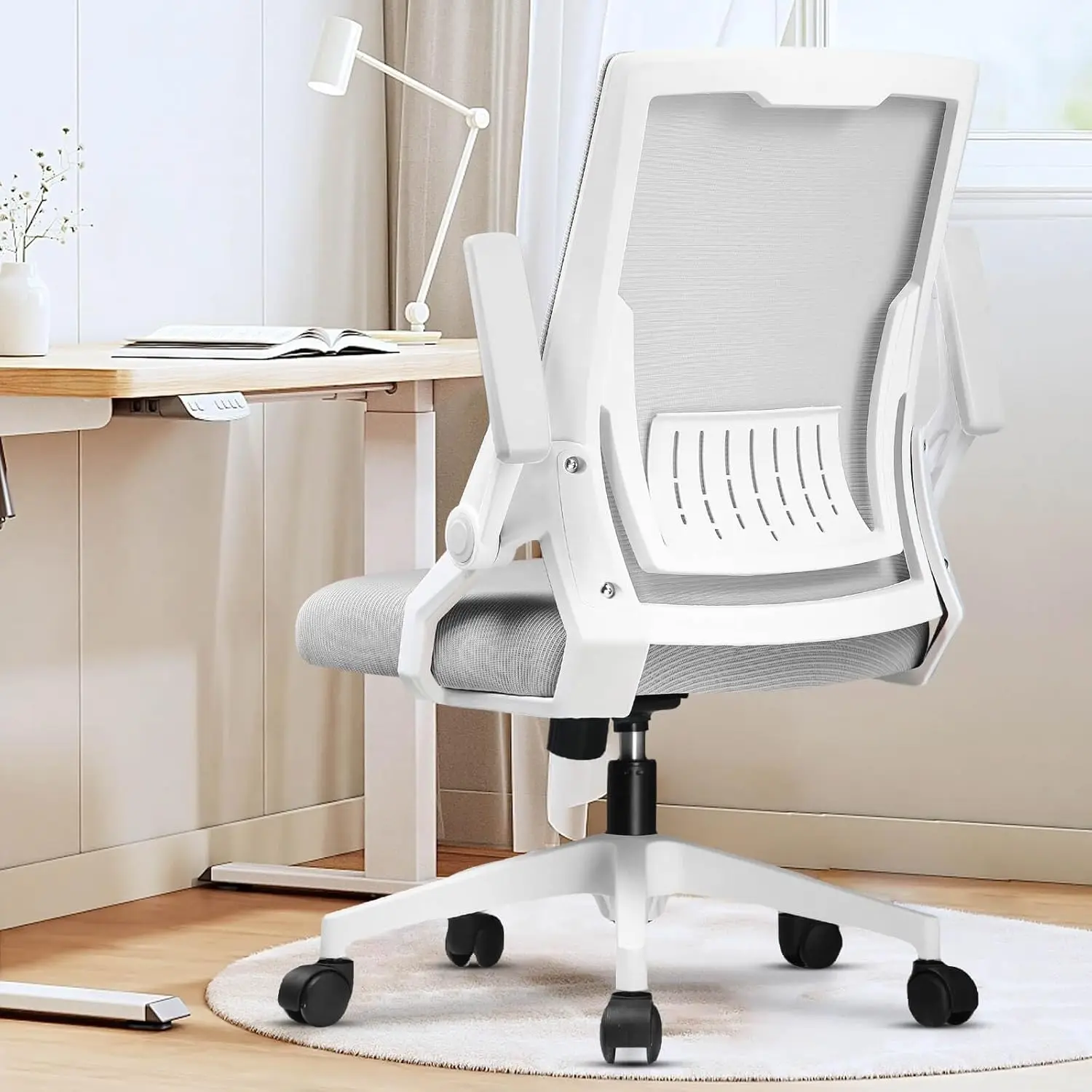 

Ergonomic Office Chair with Flip-up Armrests, Breathable Mesh & Lumbar Support, Moon Gray
