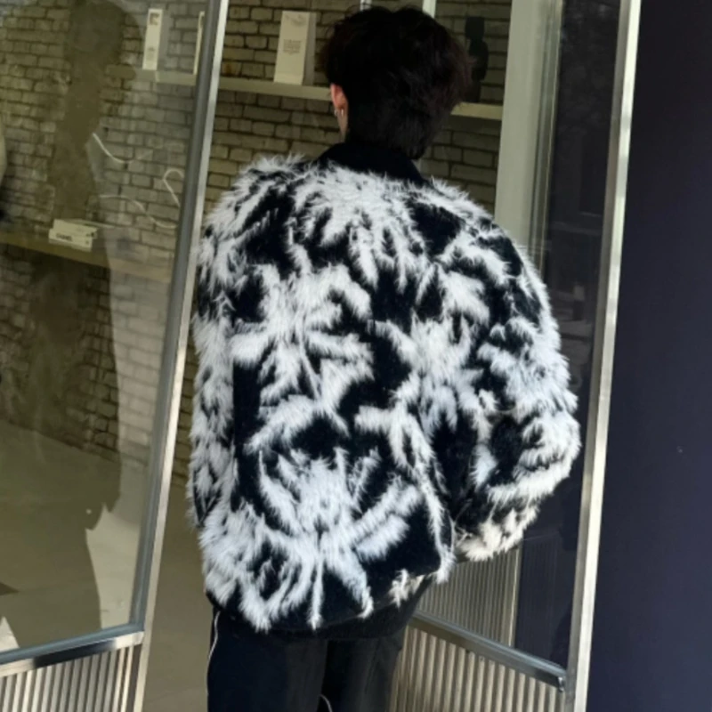 Knitted Cardigan Women Warm Coat Feather Design Sweaters Handsome Personality Streetwear Vintage Fashion Loose Sueters De Hombre