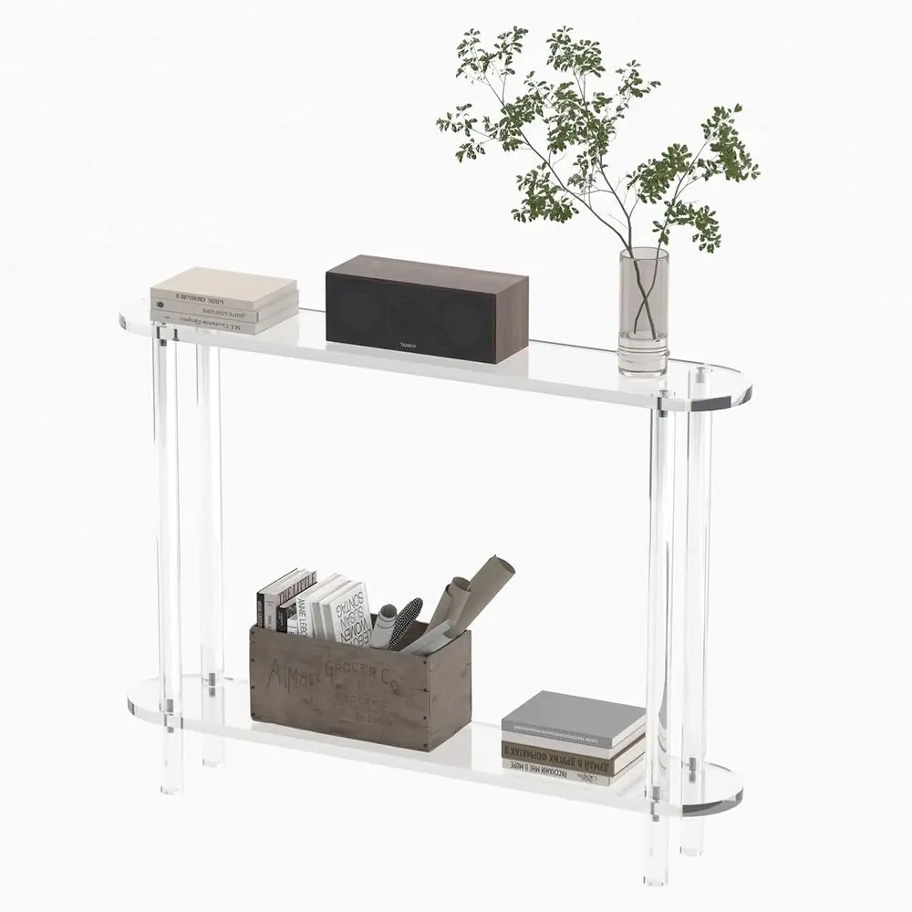 Slim 2-Level Acrylic Sofa Table, 7.8 Depth x 39.4 Width x 31.2 Height, Modern Clear Console for Entryway, Hallway, Living Room