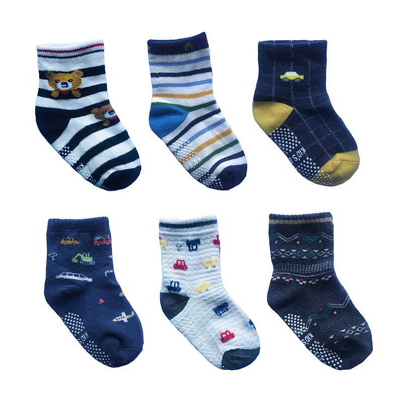 

6 Pairs/lot Non Skid Floor Socks Cotton Unisex Children's White Sock Four Seasons Sock For Boys Girl Toddlers Infants