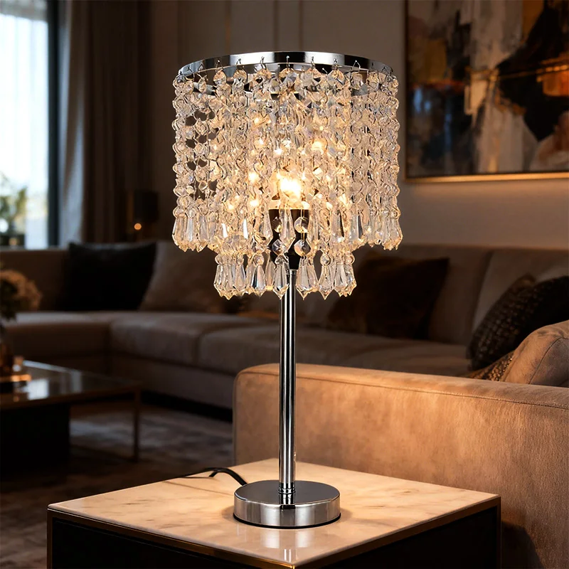 Dimmable LED Crystal Table Lamp Metal Base AC Compatible Modern Adjustable Eye-Caring Eco-Friendly for Bedroom Living Room