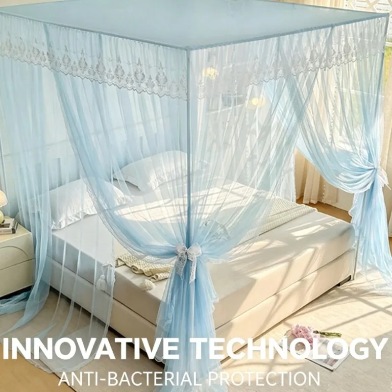 Floor Type 3-Door Mosquito Net Home Bedroom Baked Paint Stand Full Set 1.8m Double Bed Traditional Support Pole