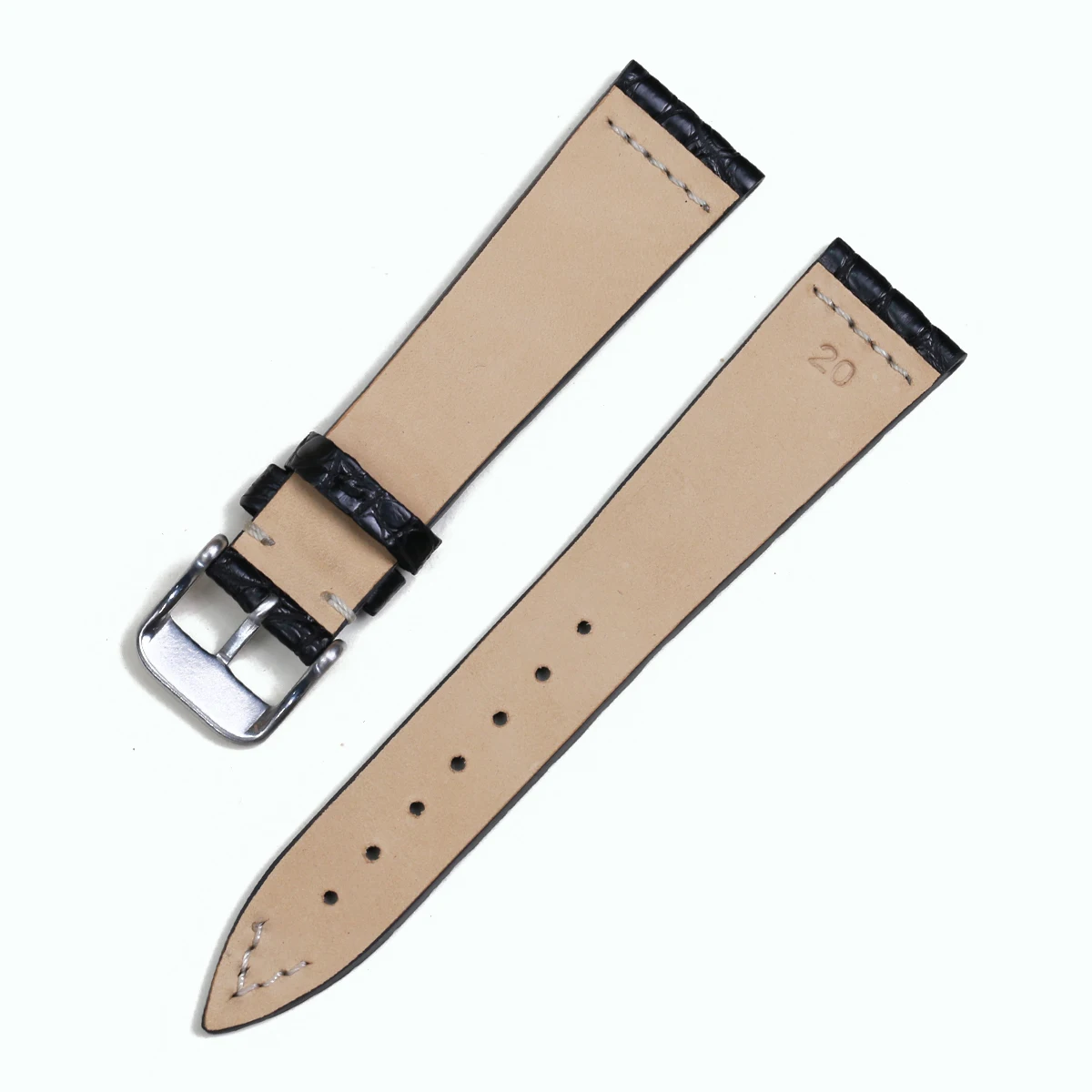 PESNO Crocodile Leather Round Grain Watch Bands 18mm19mm20mm21mm Black Watch Accessories Straps with Brushed Pin Buckle