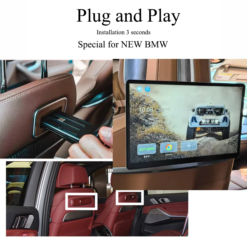 4GB+64GB TV Screen For 2023-2026 BMW XM i5 i7 5 7 Series Rear Entertainment System Headrest WiFi HDMI Android Car Pillow Monitor