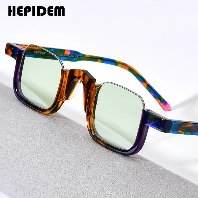 HEPIDEM Acetate Sunglasses Men Trendy Semi Rimless Square Nylon Sun Glasses 2024 New Colorful UV400 Women Shades H9352T