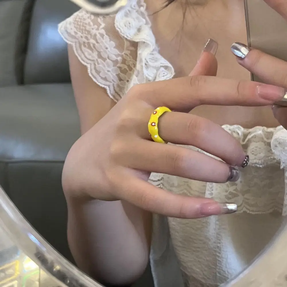 Opening Ring Ins Style Oil Dropping Process Y2K Girl  Gift Polka Dot Fashion Jewelry Korean Style Ring Vintage Ring Women Ring