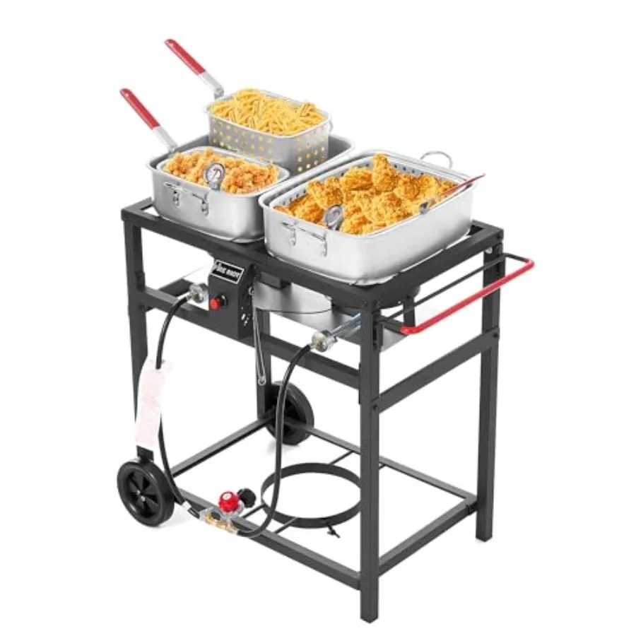 Freidora de doble quemador a gas propano para exteriores - Ollas de aluminio de 2-18QT y cestas de fritura - Perfecta para freír pescado, alitas y patatas fritas