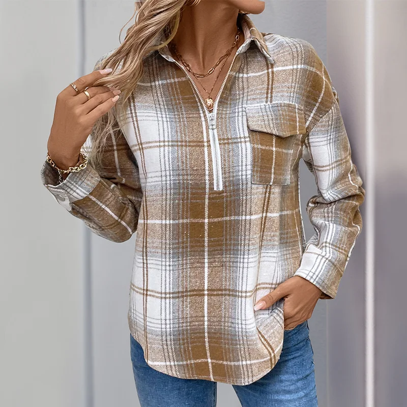 Camisa xadrez clássica retrô para mulheres, blusa casual solta, nova