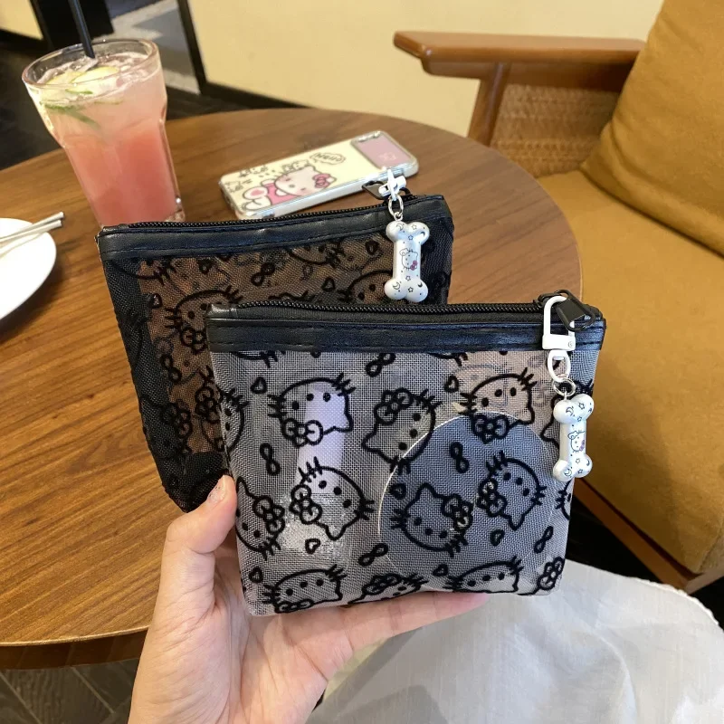 Bolsa de Maquiagem Transparente Hello Kitty com Zíper, Organizador de Cosméticos em Estilo Cartoon, Estojo de Armazenamento Portátil para Meninas