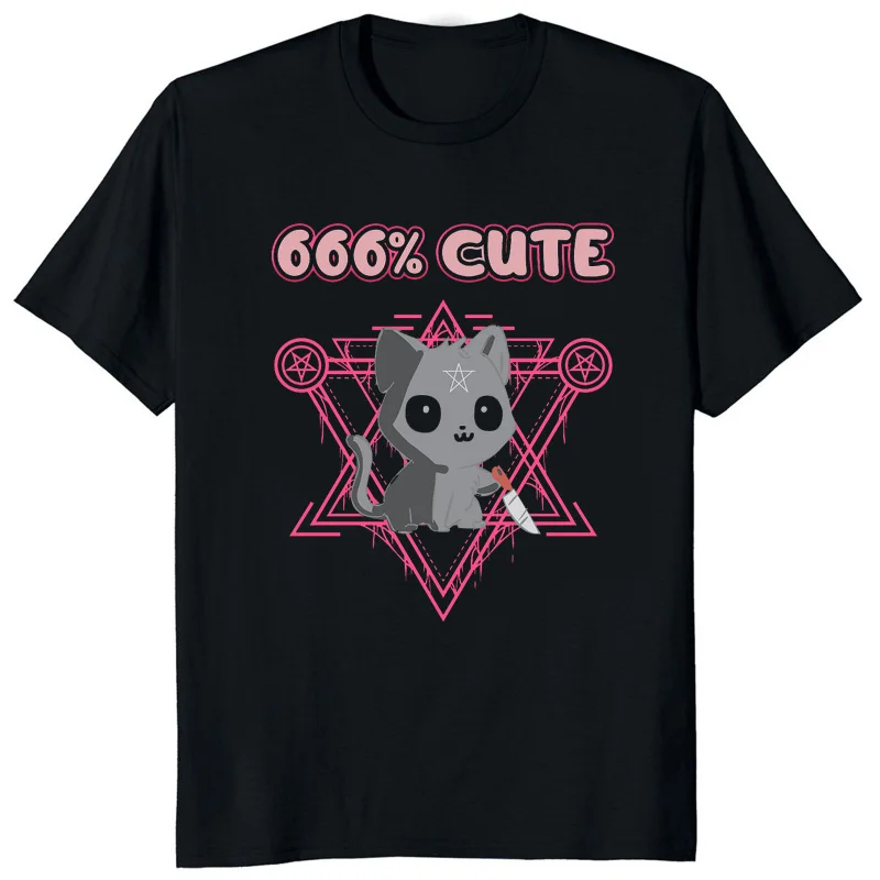 666% Cute Satan Demon Graphic Tshirts Funny Goat Kawaii Tee Hail Baphomet Horror Funny Evil T Shirt Men Women Summer Tee Shirts