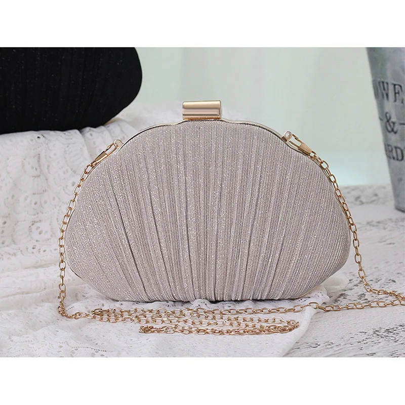 New Style Evening Bags Women 2023 Pleated Banquet Bag Ladies Handbag Shell Clutch Purse Pearl Handle Bags Over Shoulder Wallets
