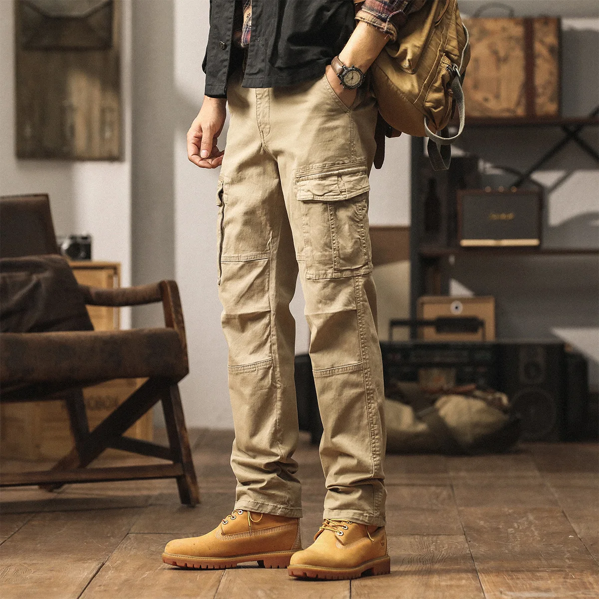 High Quality Men's Cargo Pant Multi-pocket Solid Cotton Elastic Thin Fleece Casual Pants Men Work Pant Fashion Overalls Outdoor