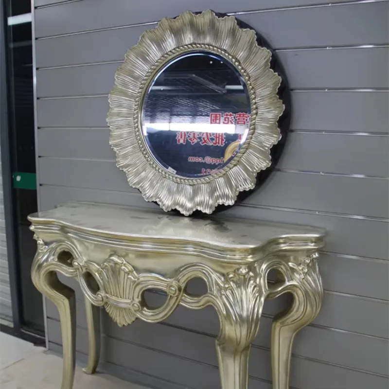 Baroque Style Wedding and Living Room Wall Mirror Golden Decorative PU Mirror