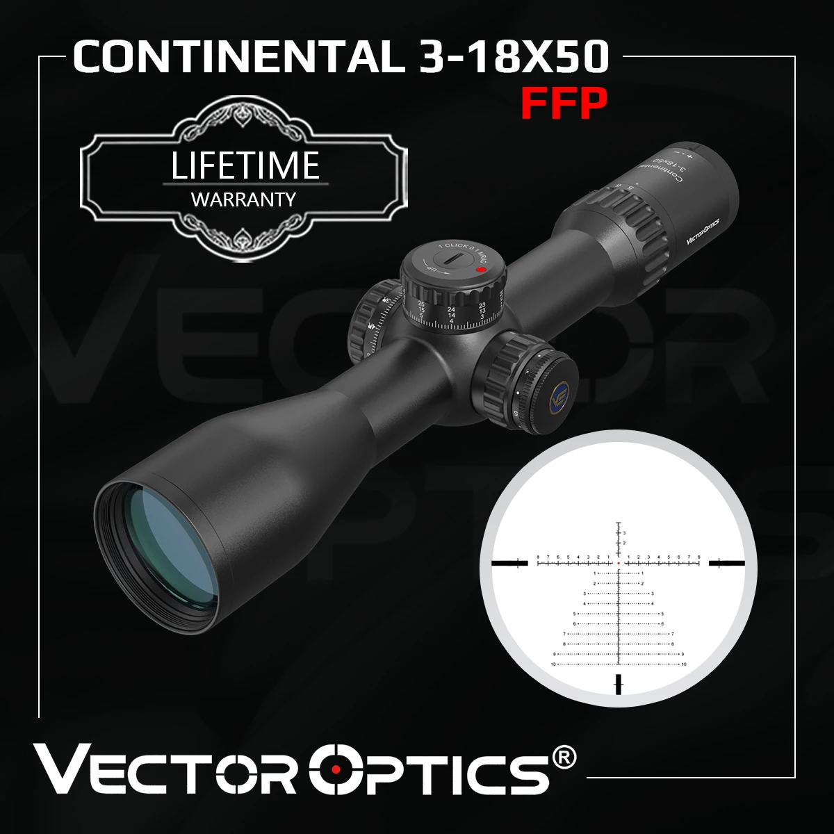 

Vector Optics Continental 3-18x50 HD FFP Hunting Riflescope 34mm 1/10MIL Zero Stop 90% Light Optic Rifle Scopes .338 Lapua