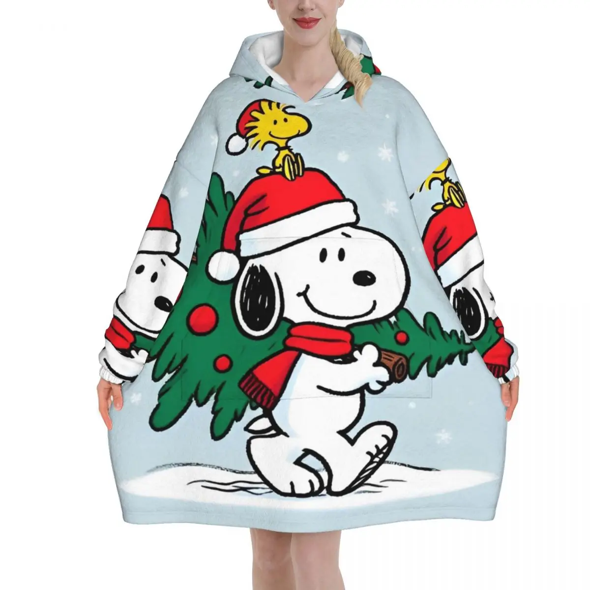 Oversized Merry Christmas Snoopy Wearable Blanket Gifts for Women Men Ultrasoft Plush Warm Sweatshirt Blankets With Pocket