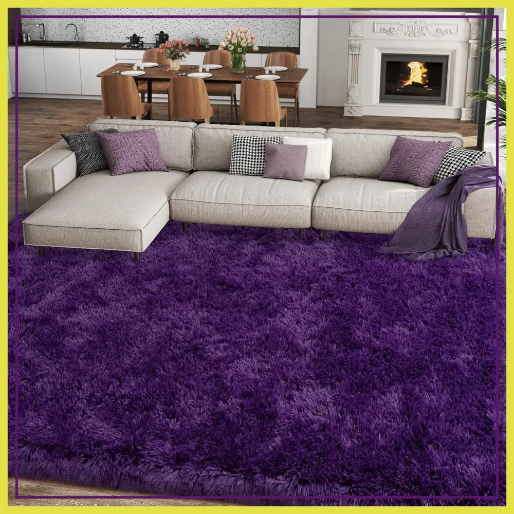 

8x10 Large Shag Rug for Living Room, Ultra Soft Purple Carpet for Bedroom Nursery, Non-Slip Plush Rug for Kids Room Dorm