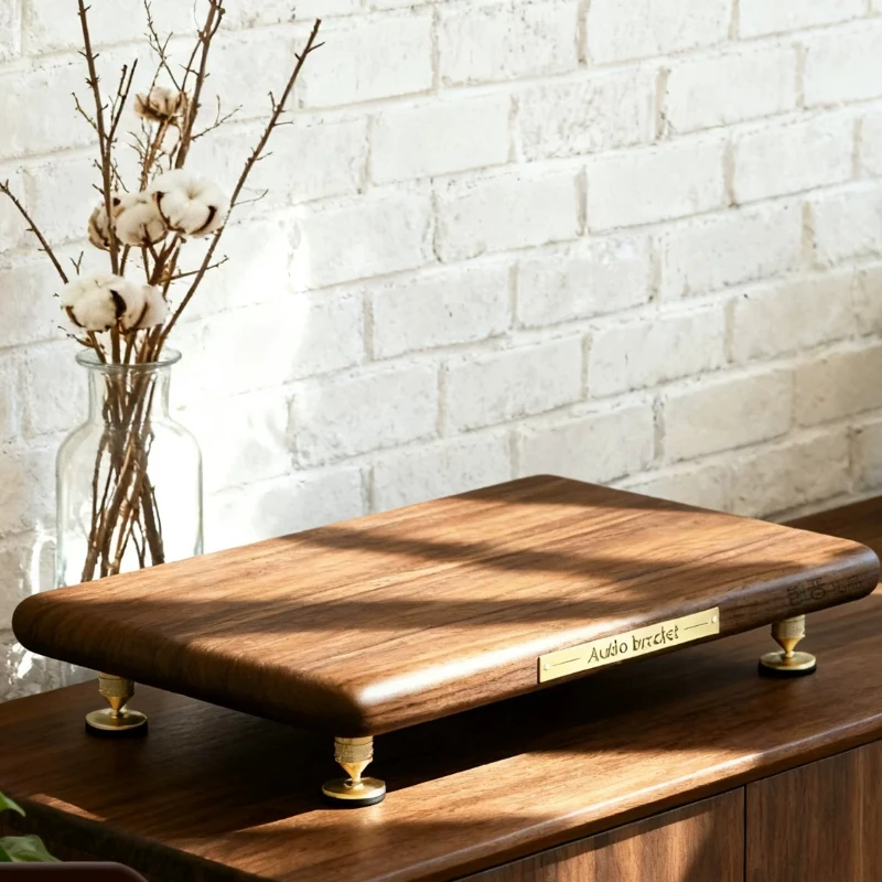 Solid Wood Shock-Absorbing Speaker Stand, Desktop Monitor Riser with Anti-Slip Pads, Home Audio Storage Shelf for Stereo